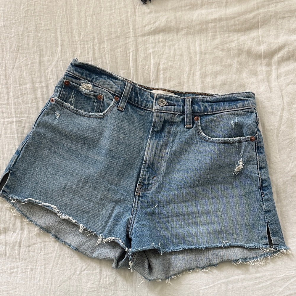 Abercrombie & Fitch Distressed Light Blue Denim Shorts